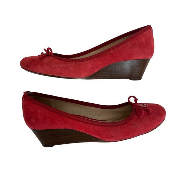 Tory Burch Chelsea Wedge Red Suede Heels Size 8.5 M - Picture 4 of 10